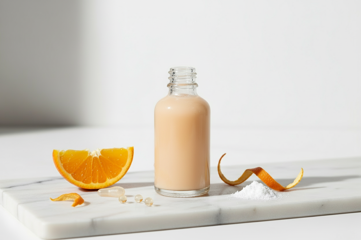 Complejo Liposomal Vitaminas - Líquido ámbar-naranja