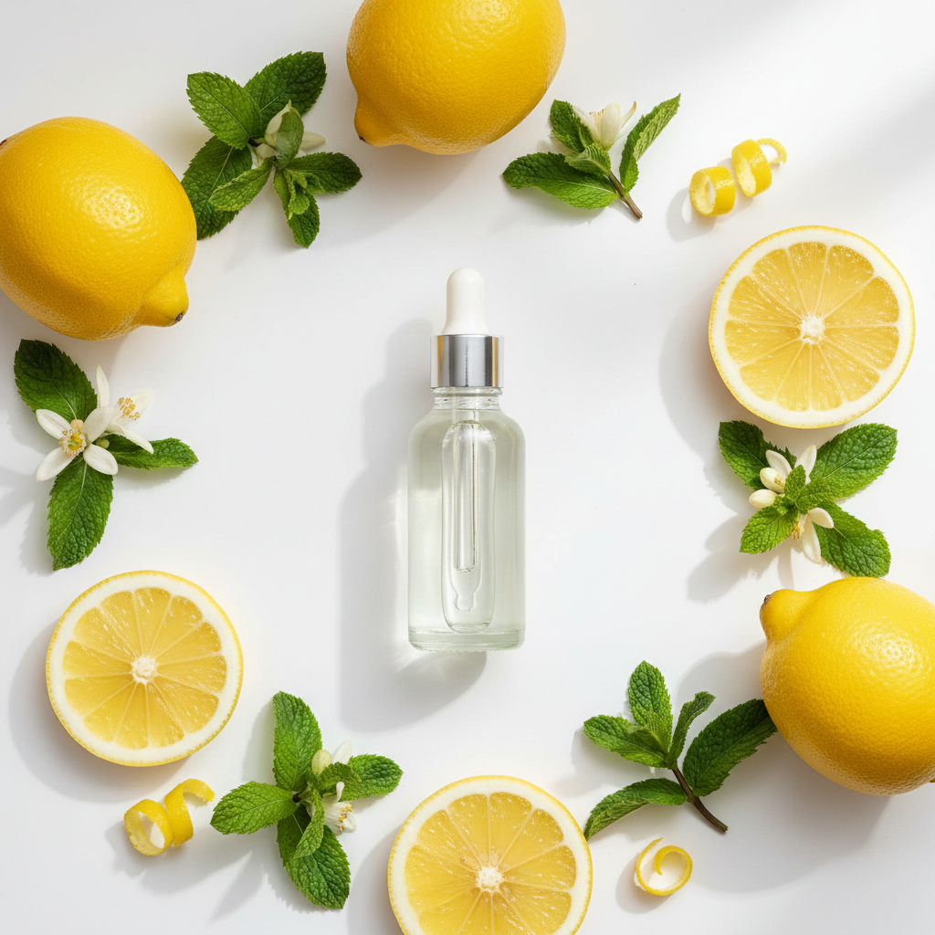 Flat lay de la fragancia cesta de limones