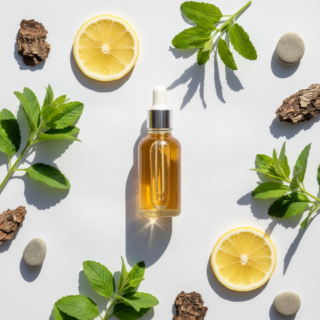 Flat lay de la fragancia verbena limón