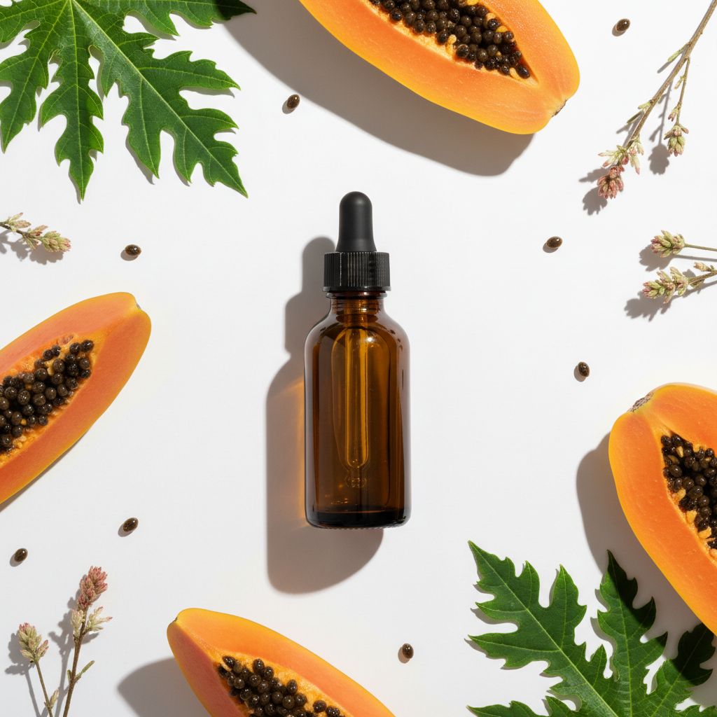 Flat lay del extracto de papaya