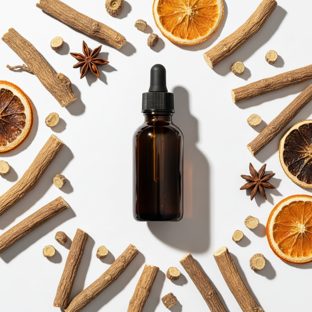 Flat lay del extracto de regaliz