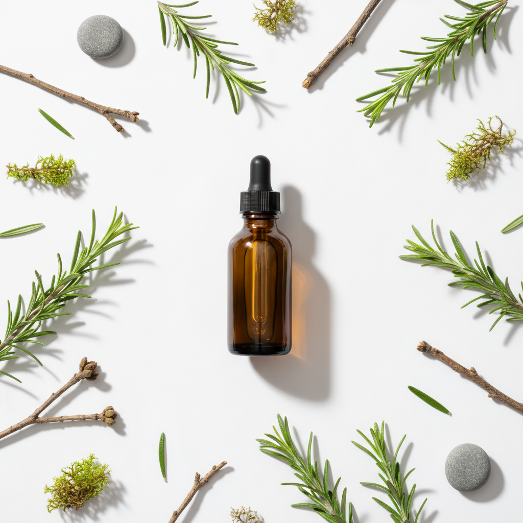 Flat lay del extracto de romero