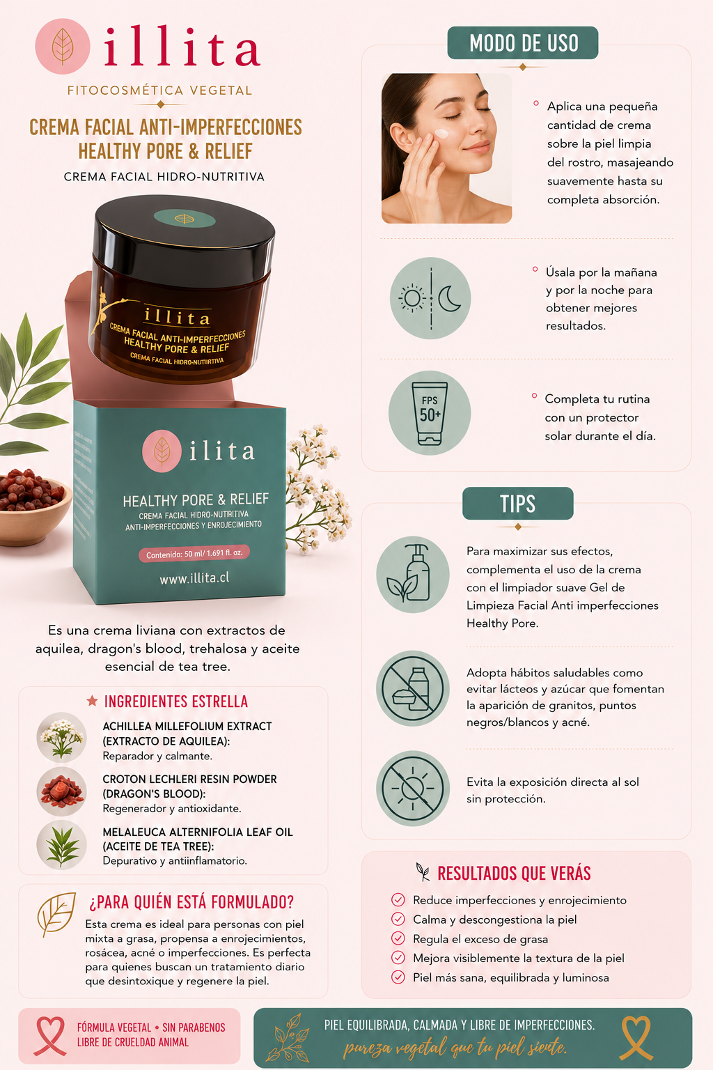CREMA FACIAL illita Healthy Pore & Relief - Anti-Imperfecciones y Enrojecimiento