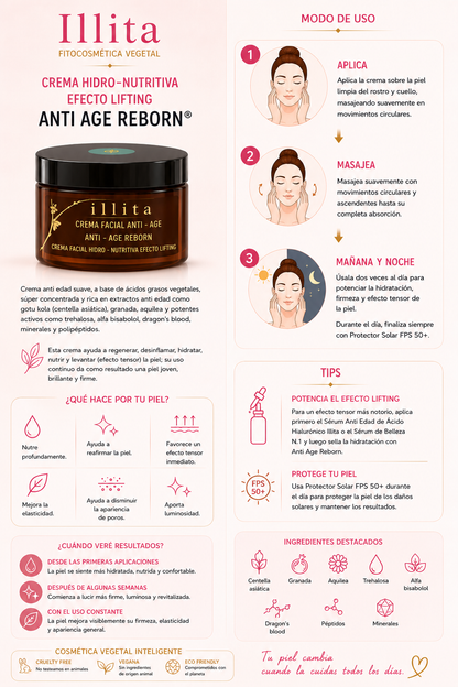 CREMA FACIAL illita Hidro - Nutritiva efecto LIFTING: Anti Age Reborn®