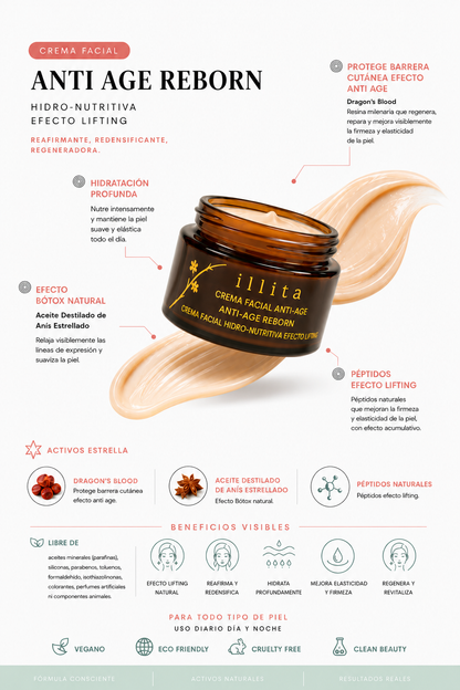 CREMA FACIAL illita Hidro - Nutritiva efecto LIFTING: Anti Age Reborn®