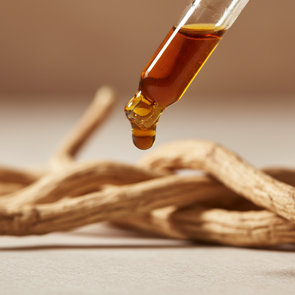 Detalle del líquido de regaliz cayendo