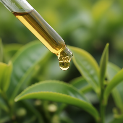 Detalle del líquido de té verde cayendo