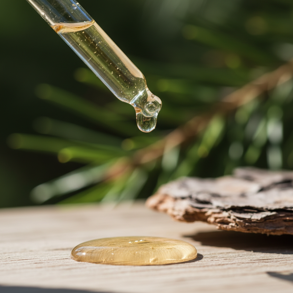 Detalle del líquido ámbar claro de bosque cayendo