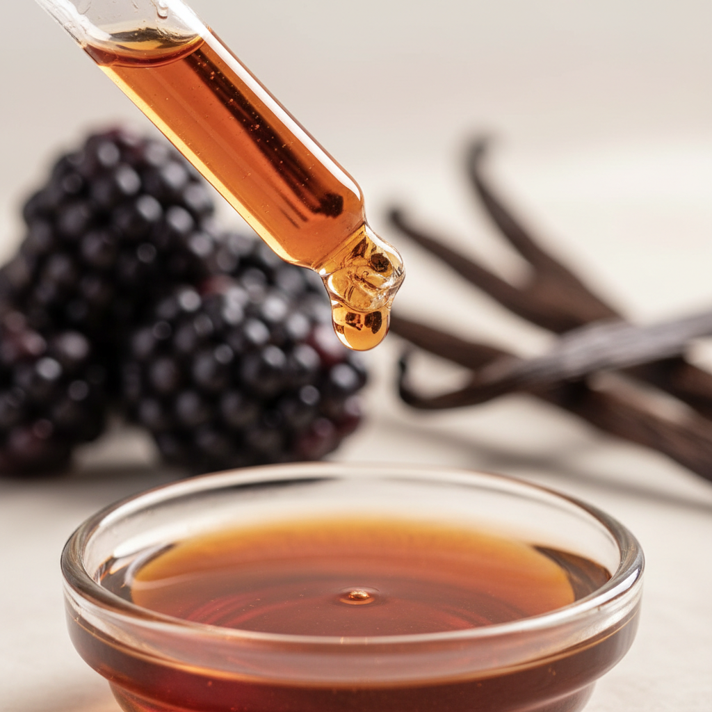 Detalle del líquido ámbar de blackberry cayendo