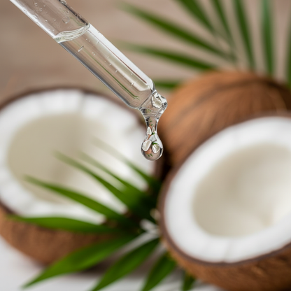 Detalle del líquido transparente de coco cayendo