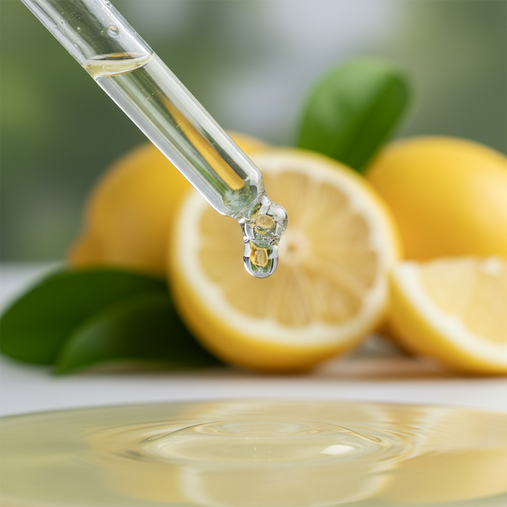 Detalle del líquido transparente de limones cayendo