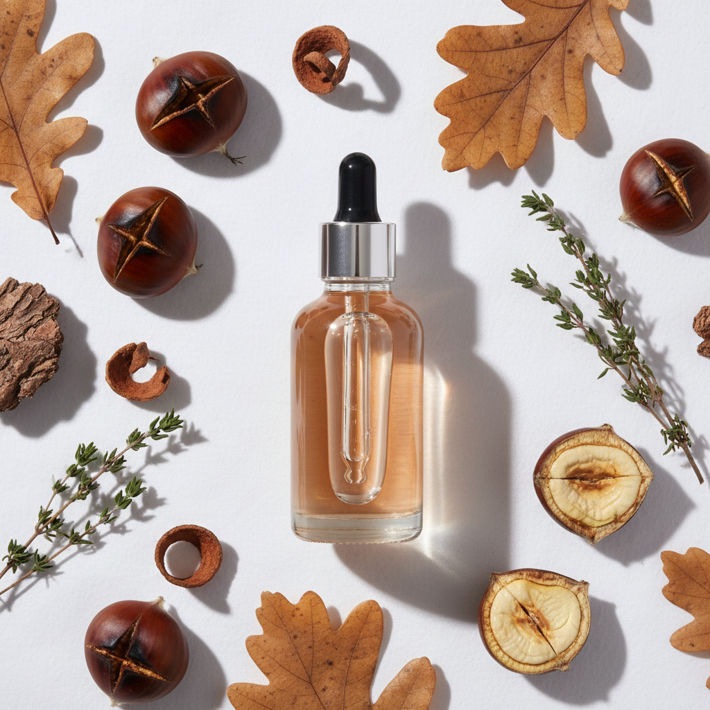 Flat lay de la fragancia castañas