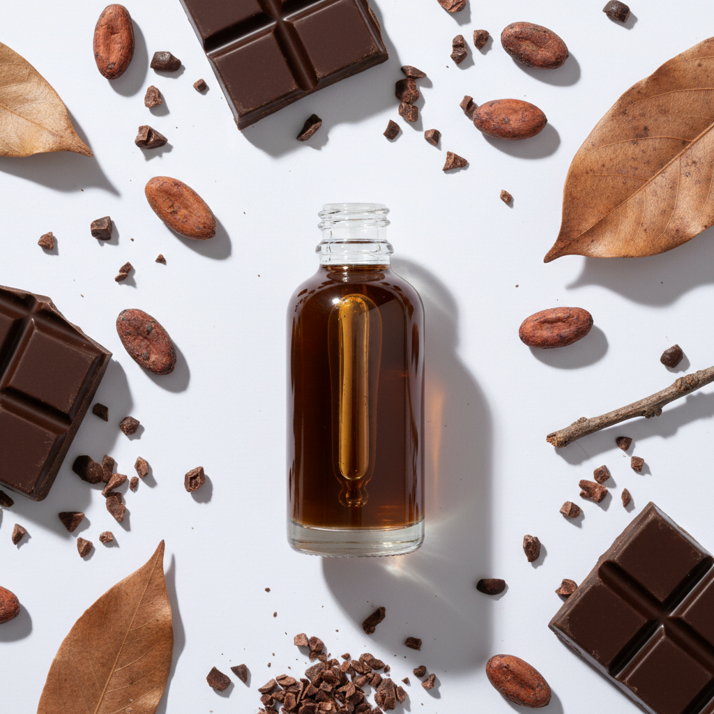 Flat lay de la fragancia chocolate dark