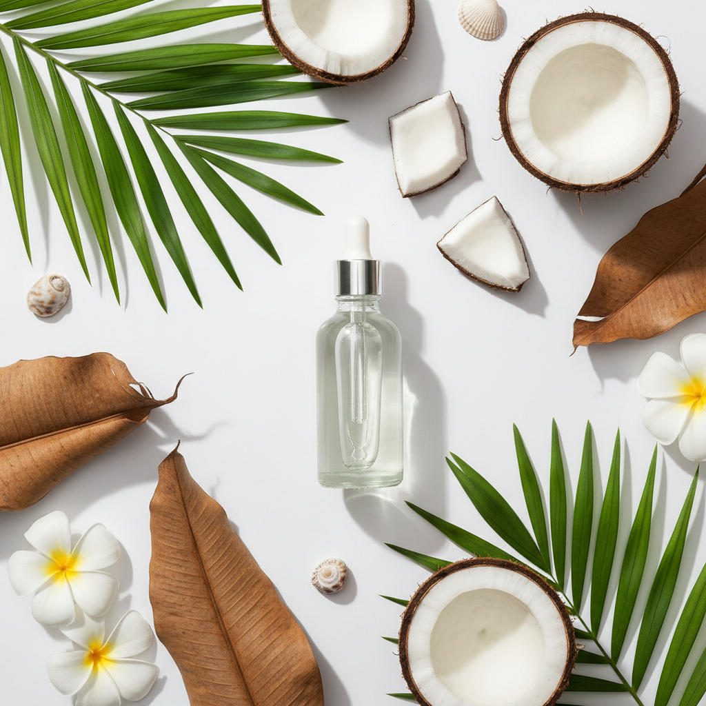 Flat lay de la fragancia coco