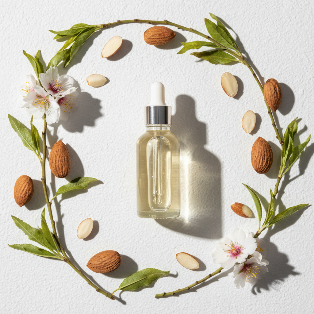 Flat lay de la fragancia de almendras