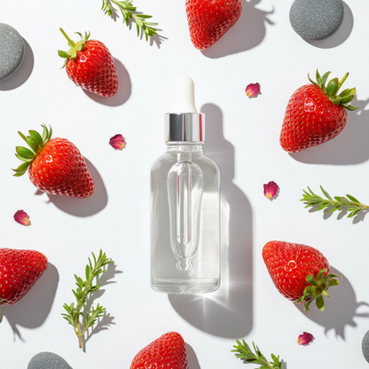 Flat lay de la fragancia frutillas dulces