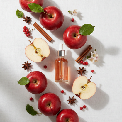 Flat lay de la fragancia manzana roja