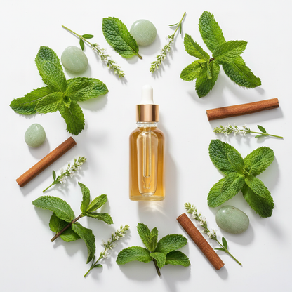 Flat lay de la fragancia menta piperita