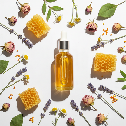 Flat lay de la fragancia miel floral