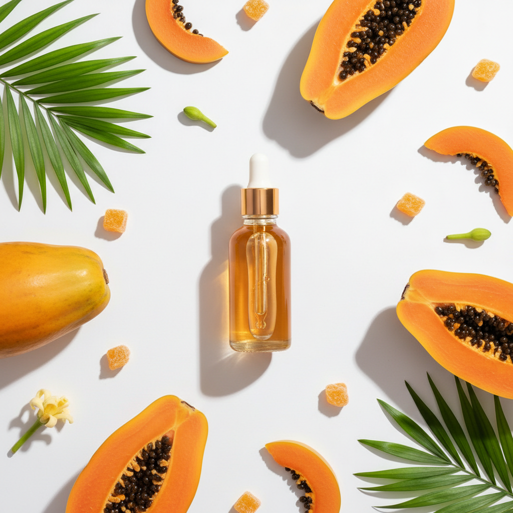 Flat lay de la fragancia papaya juicy