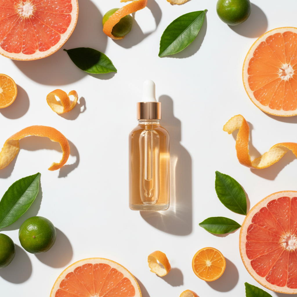 Flat lay de la fragancia pomelo