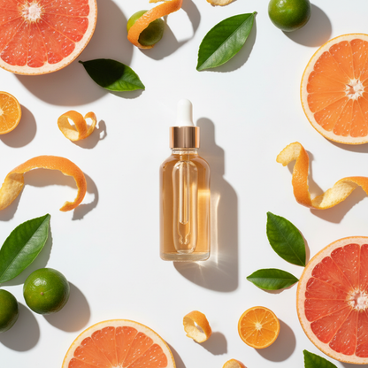 Flat lay de la fragancia pomelo