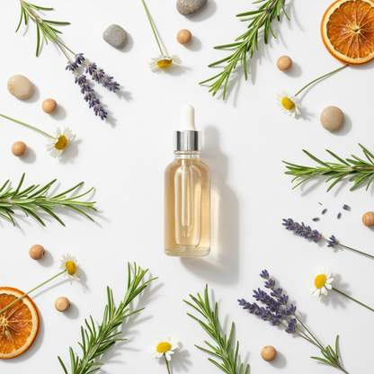 Flat lay de la fragancia romero