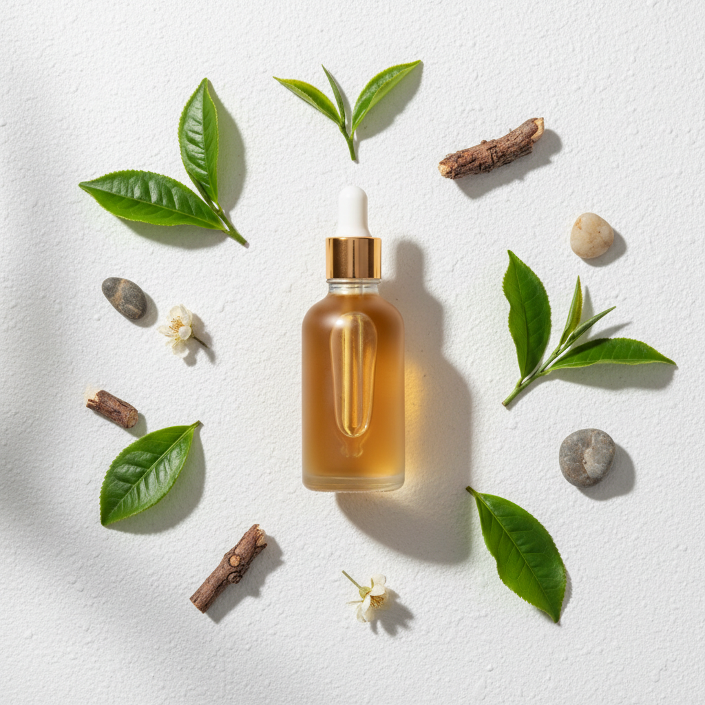 Flat lay de la fragancia té verde