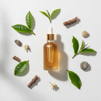 Flat lay de la fragancia té verde