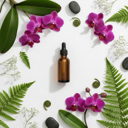 Flat lay del extracto de orquídea