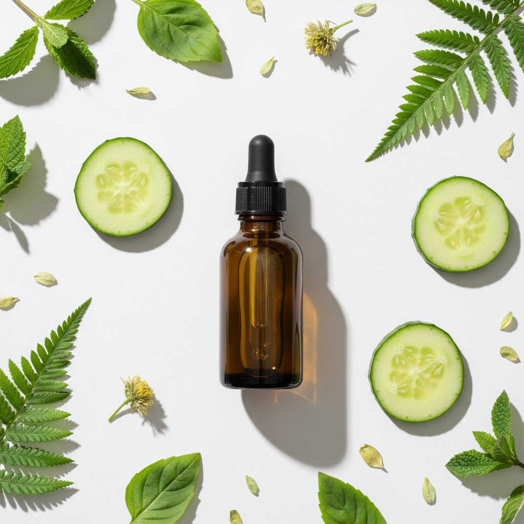 Flat lay del extracto de pepino