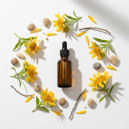 Flat lay del extracto de árnica