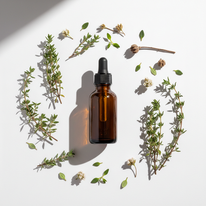 Flat lay del extracto de tomillo