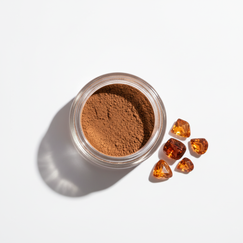 Flat lay del frasco con pigmento café visible