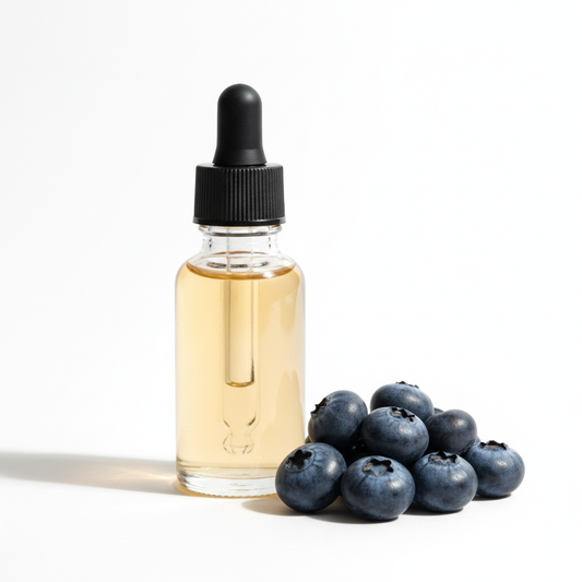 Frasco cerrado con fragancia blueberry ámbar claro