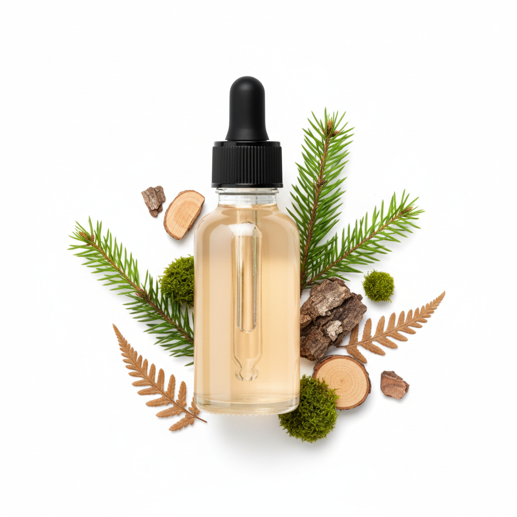 Frasco cerrado con fragancia bosque fresco ámbar claro