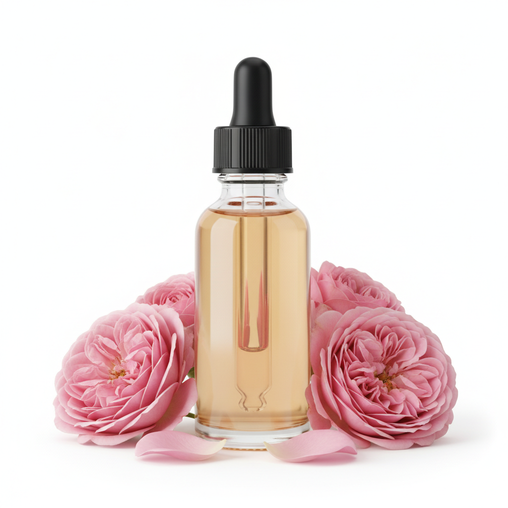 Frasco cerrado con fragancia rosa damascena