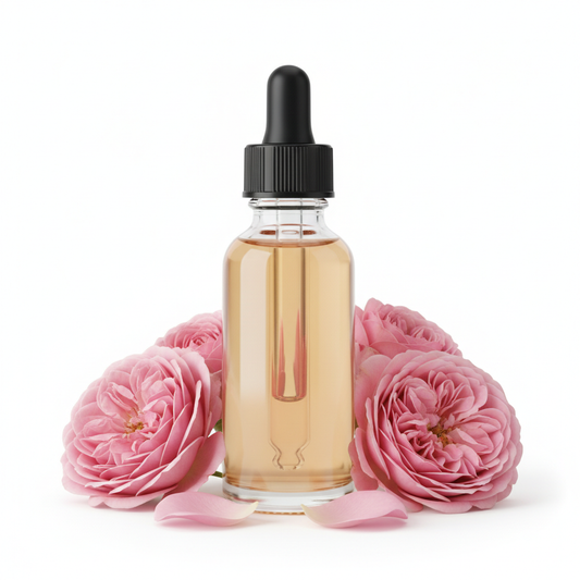 Frasco cerrado con fragancia rosa damascena