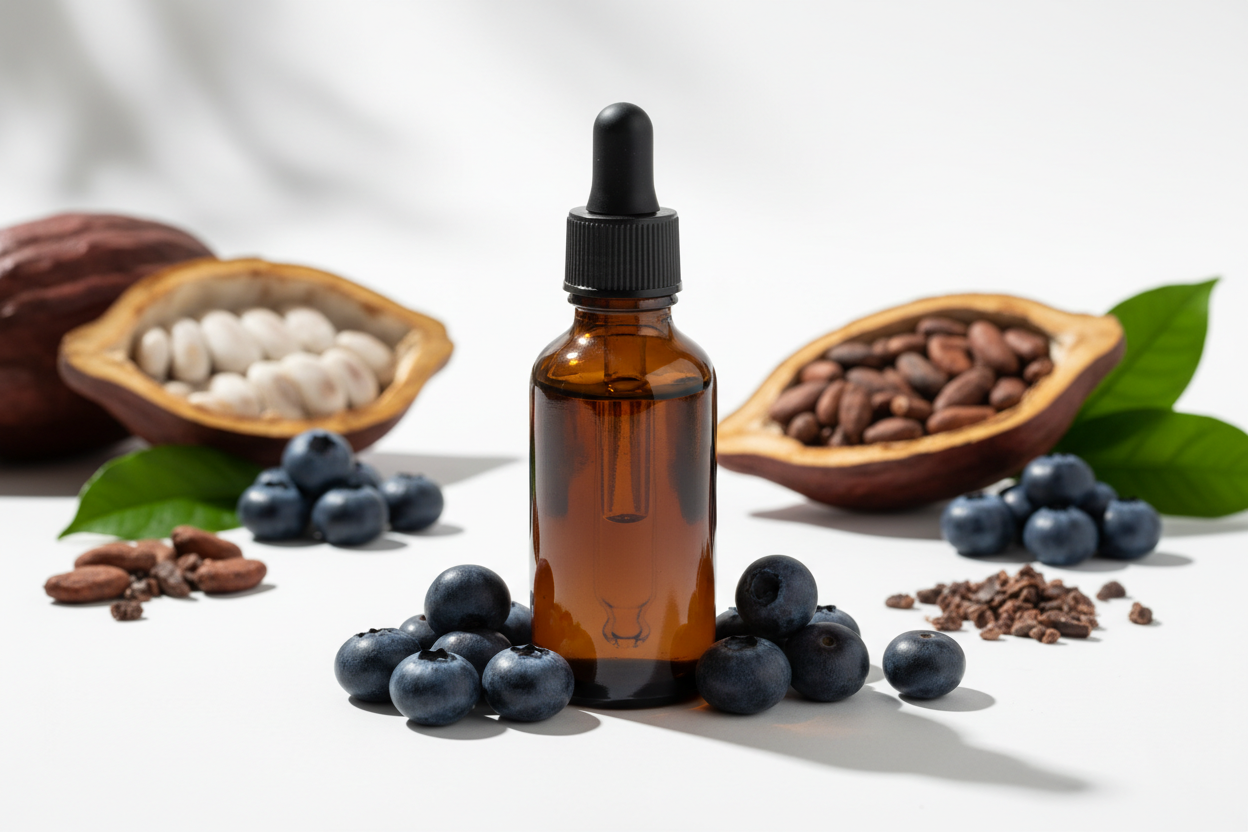 Frasco con extracto de arándanos & cacao ámbar oscuro