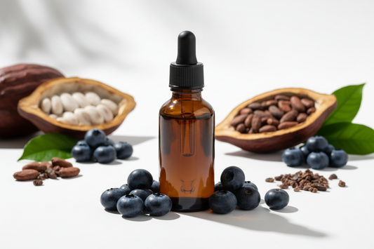 Frasco con extracto de arándanos & cacao ámbar oscuro
