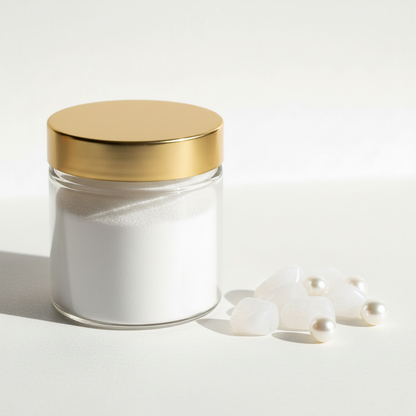 Frasco de mica filler con tapa dorada y piedras naturales