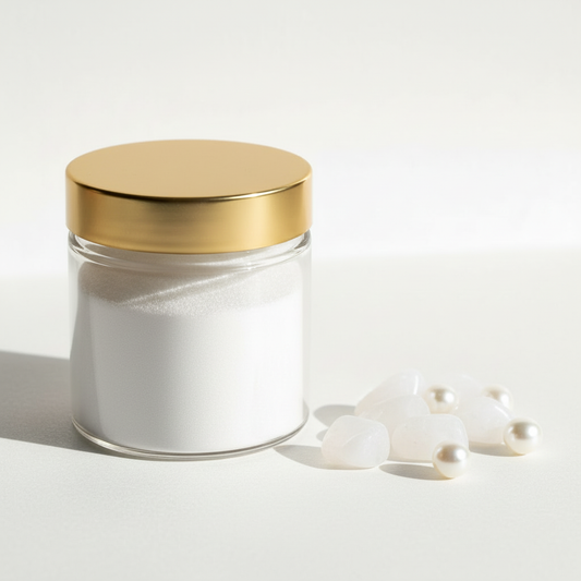 Frasco de mica filler con tapa dorada y piedras naturales